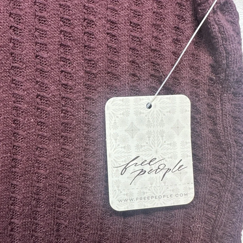 NWT Free People Juicy‎ Thermal Cowl Neck Top Burgundy Long Sleeve Boho Women's M